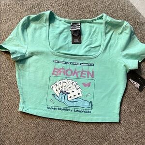 Broken Promises Mint Graphic Crop Top